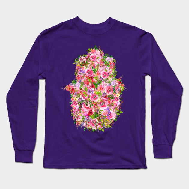 Colorful Flowers-Filled Hamsa Amulet Long Sleeve T-Shirt by JMM Designs